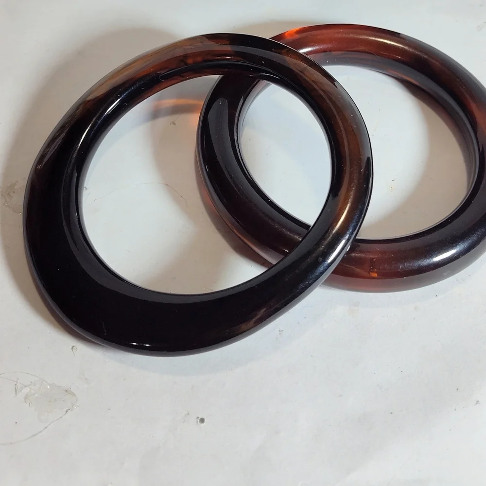 Vintage Deep Tortoise Brown Bakelite Bangle Bracelets EC